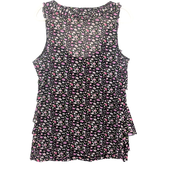 VTG Y2K Express Black Floral Sheer Tiered Ruffle Coquette Fairy Whimsigoth Tank - Picture 2 of 9